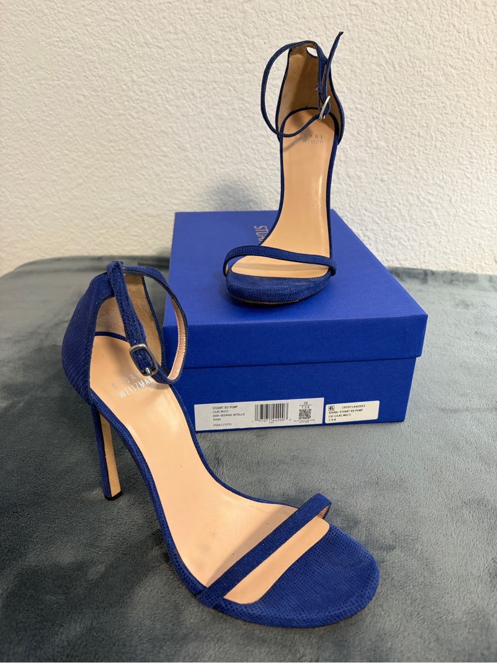 Authentic Stuart Weitzman Lilac Stuart 85 Pump Ankle Sandals Sz 38 US 7.5